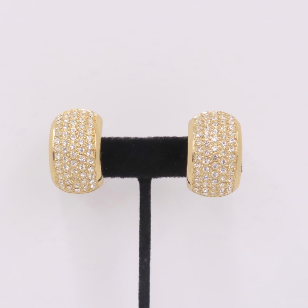 VINTAGE CHRISTIAN DIOR PAVE CRYSTAL HALF HOOP EARRINGS